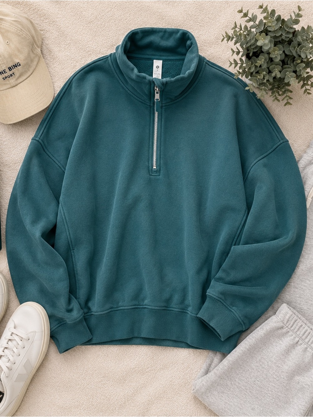 Lululemon Athletica Teal Half-Zip Oversized Sweatshirt